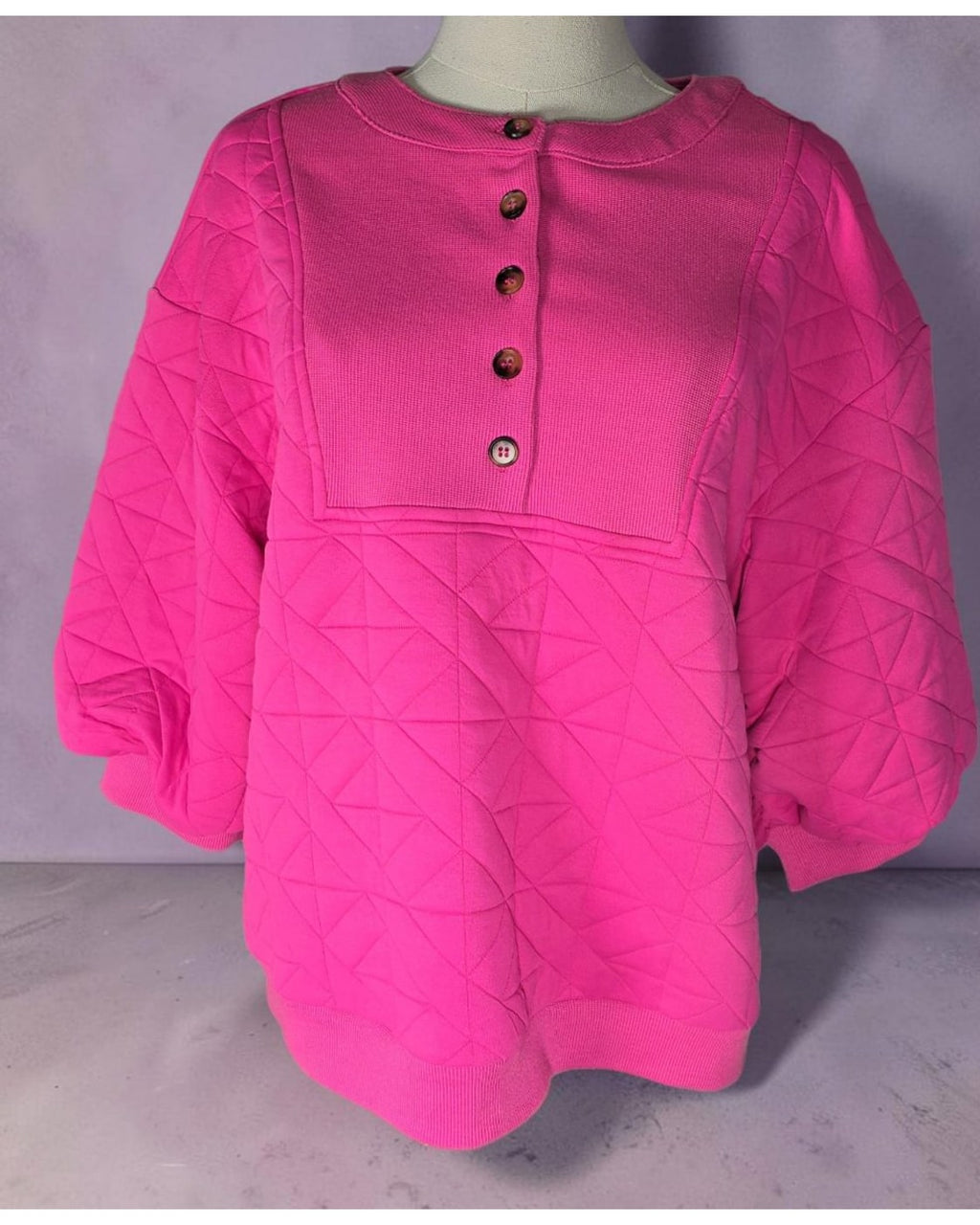 JODIFL Quilted Bib-Front Puff Sleeve Knit Top - NWT