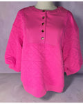 JODIFL Quilted Bib-Front Puff Sleeve Knit Top - NWT