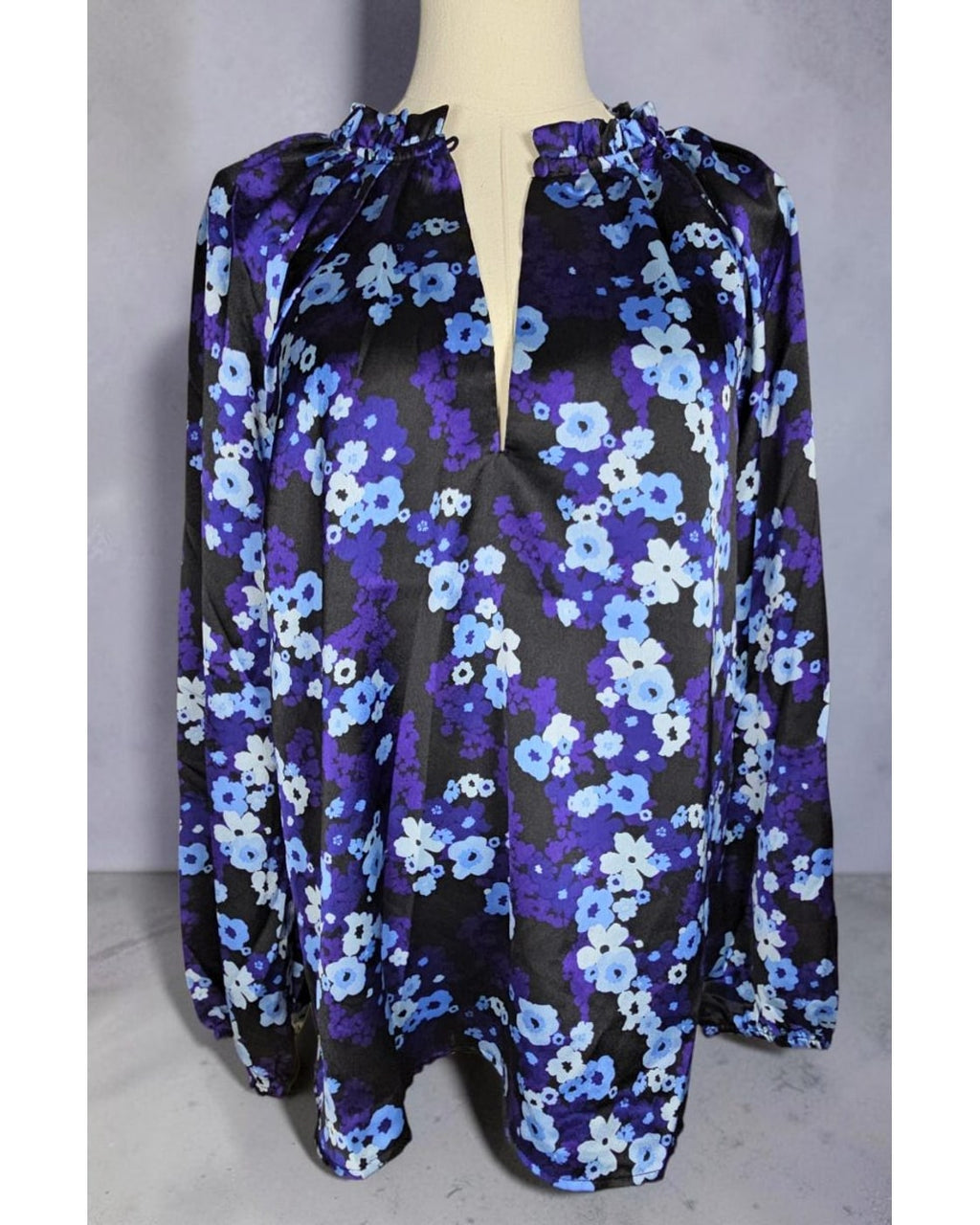 SUGARLIPS Floral Ruffle-Neck Long Sleeve Blouse