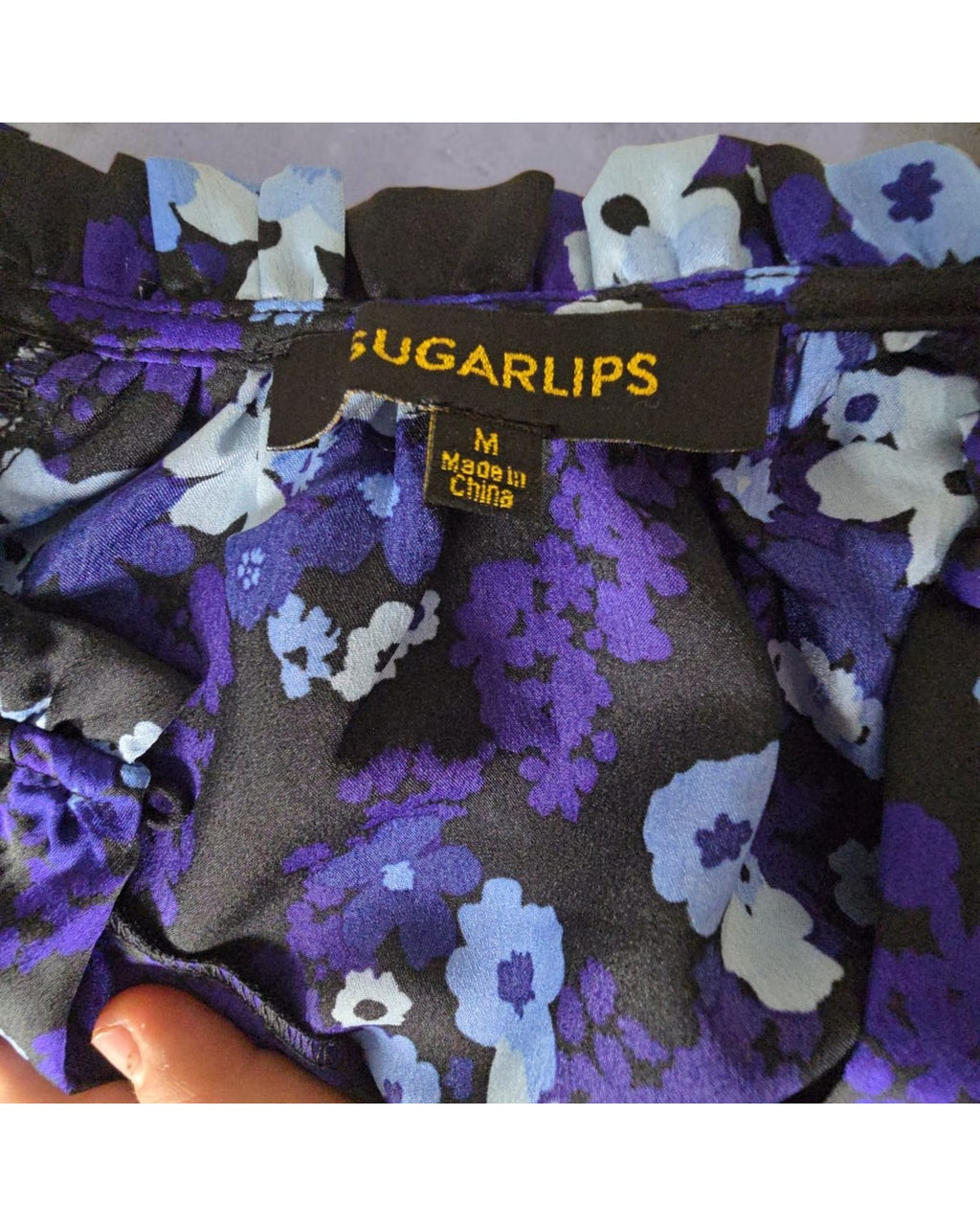 SUGARLIPS Floral Ruffle-Neck Long Sleeve Blouse