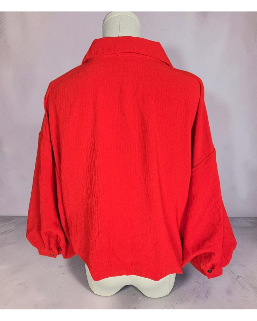 ODDi Smocked-Hem Balloon Sleeve Button Down