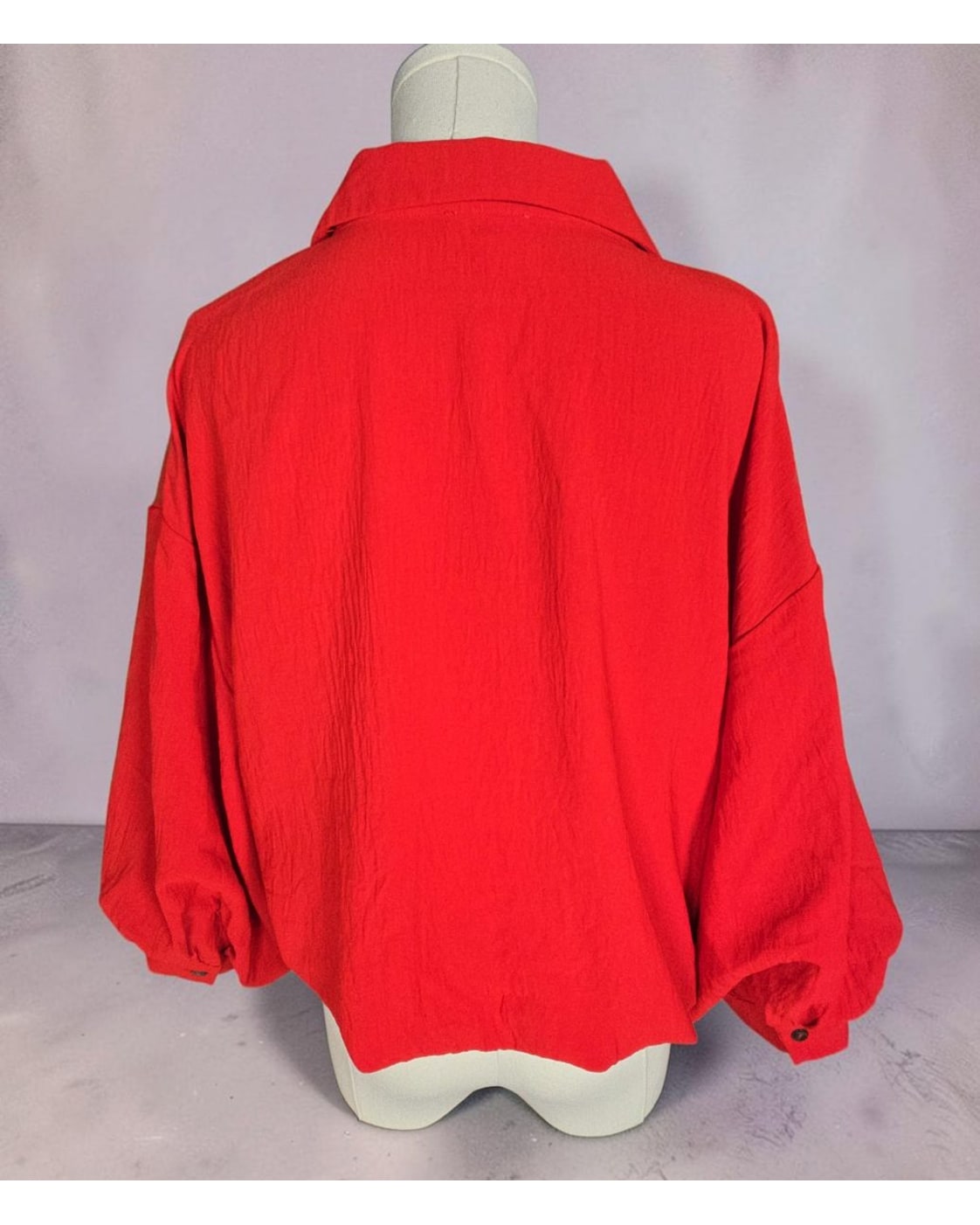 ODDi Smocked-Hem Balloon Sleeve Button Down