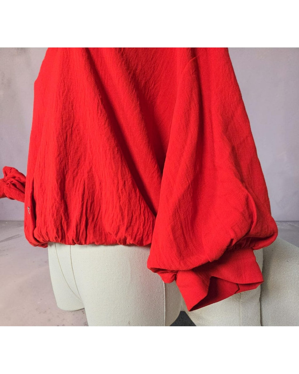ODDi Smocked-Hem Balloon Sleeve Button Down