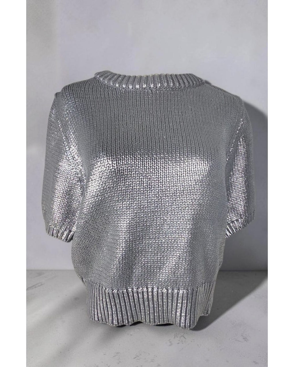 FUTURE COLLECTIVE Metallic Cropped Short Sleeve Sweater