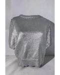 FUTURE COLLECTIVE Metallic Cropped Short Sleeve Sweater