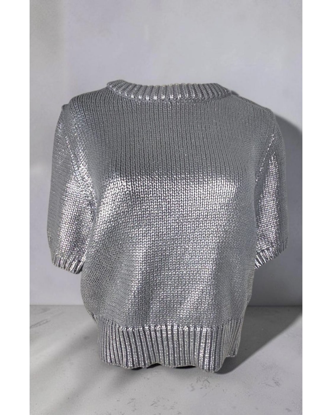 FUTURE COLLECTIVE Metallic Cropped Short Sleeve Sweater