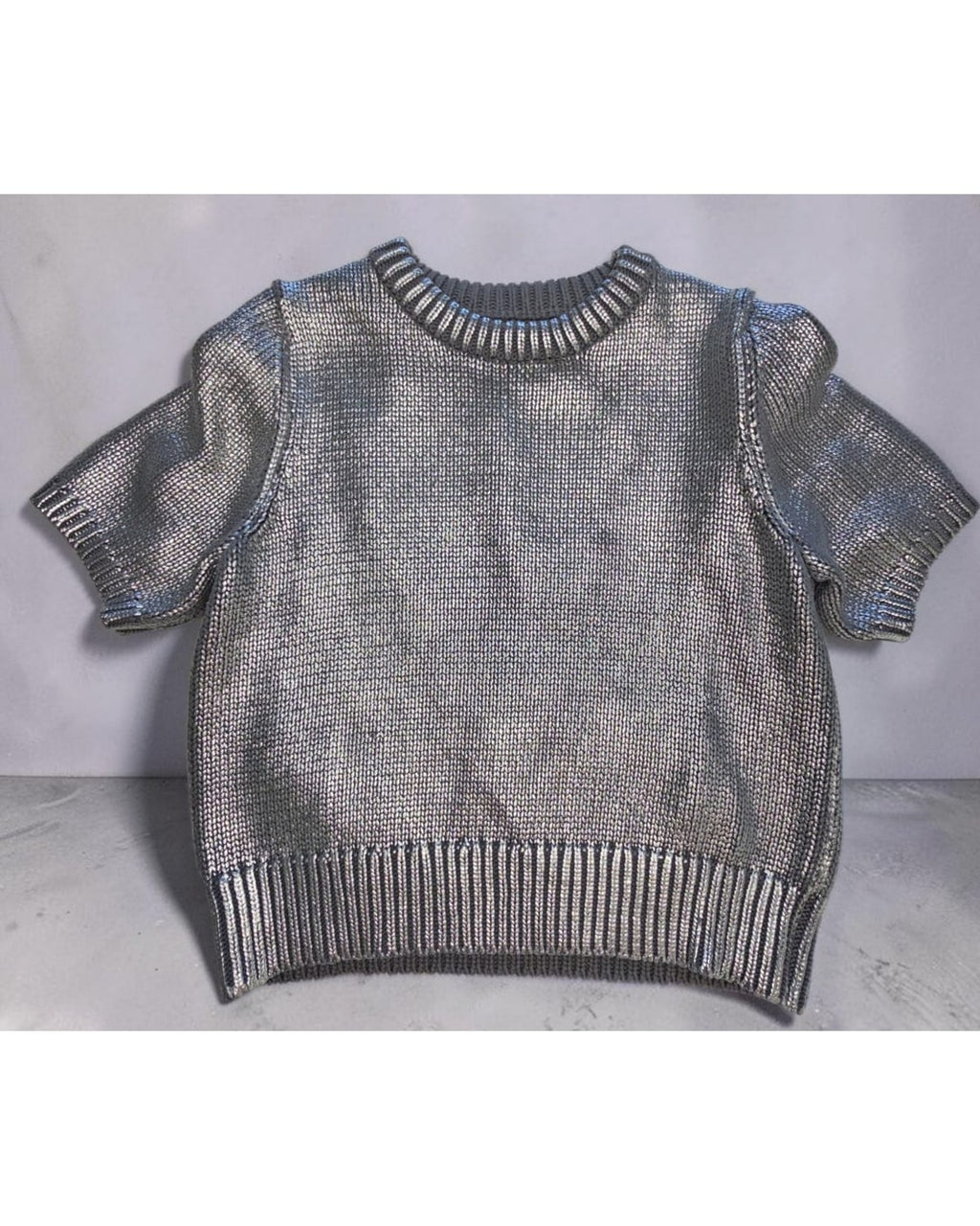 FUTURE COLLECTIVE Metallic Cropped Short Sleeve Sweater