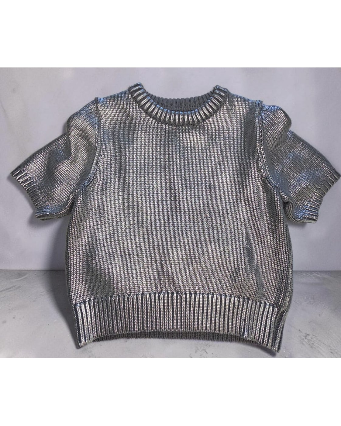 FUTURE COLLECTIVE Metallic Cropped Short Sleeve Sweater