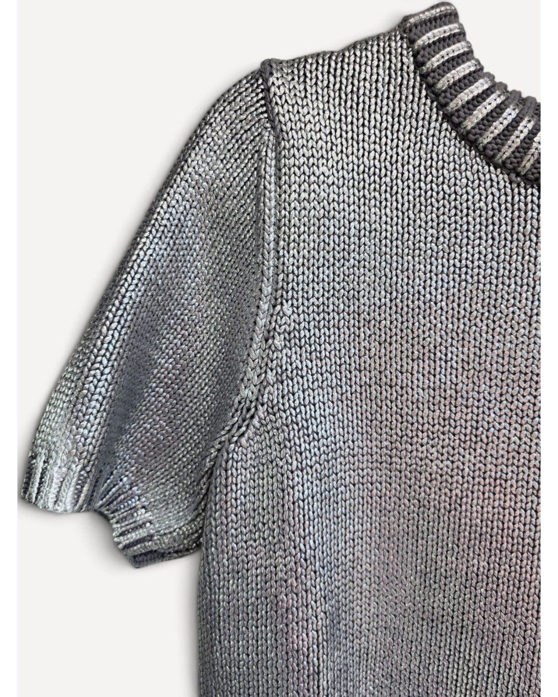 Silver Future Collective Metallic Cropped Short Sleeve Sweater, size S – photo 4