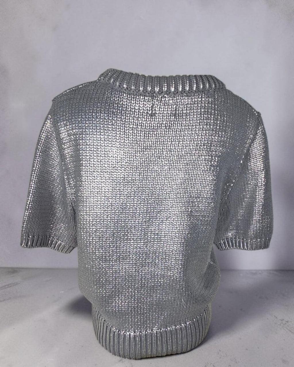 FUTURE COLLECTIVE Metallic Cropped Short Sleeve Sweater
