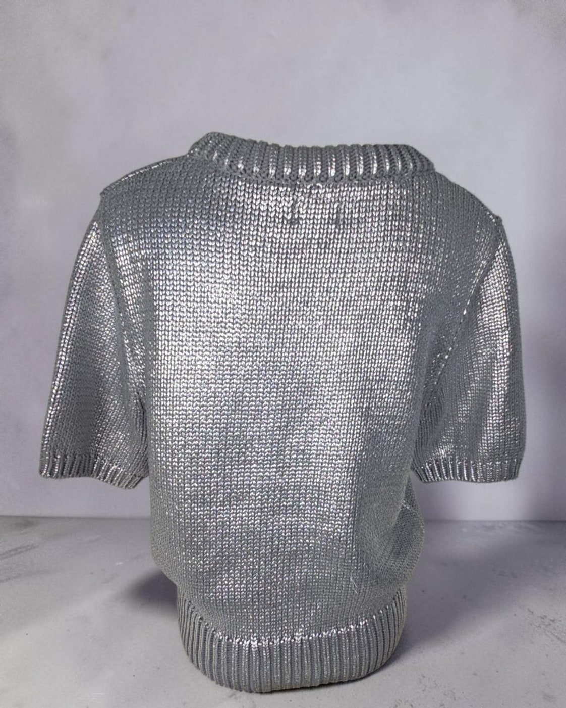 FUTURE COLLECTIVE Metallic Cropped Short Sleeve Sweater