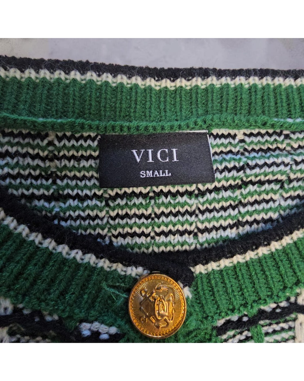 VICI Plaid Gold-Button Cardigan