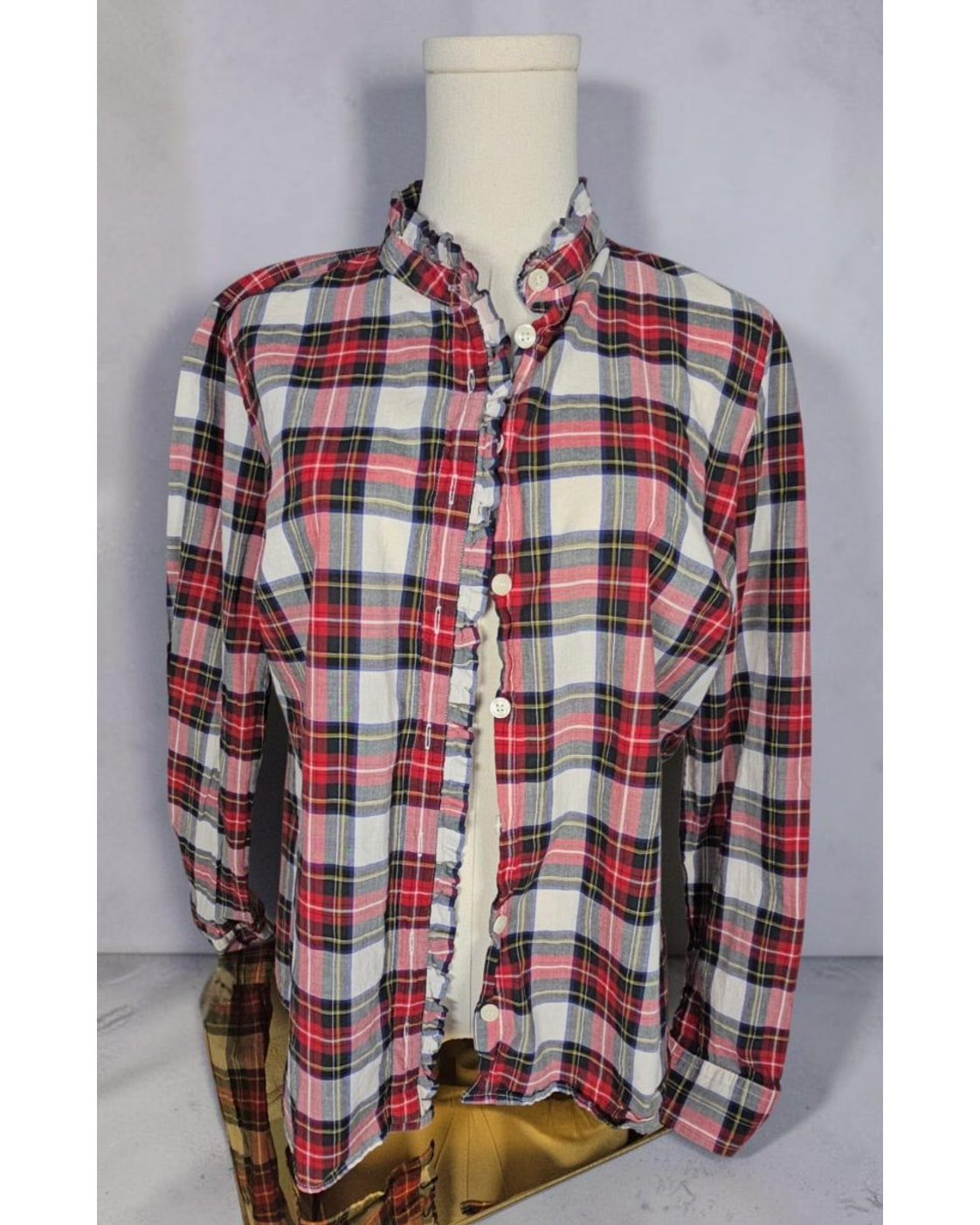 J.CREW Plaid Ruffle-Trim Button Down Shirt
