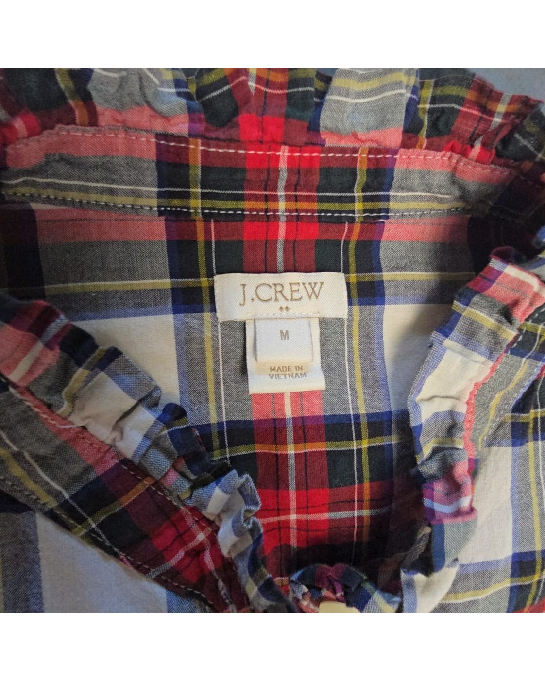 J.CREW Plaid Ruffle-Trim Button Down Shirt