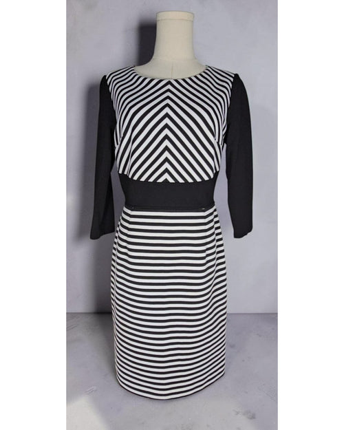 White ANTONIO MELANI Striped Sheath Midi Dress, size 6