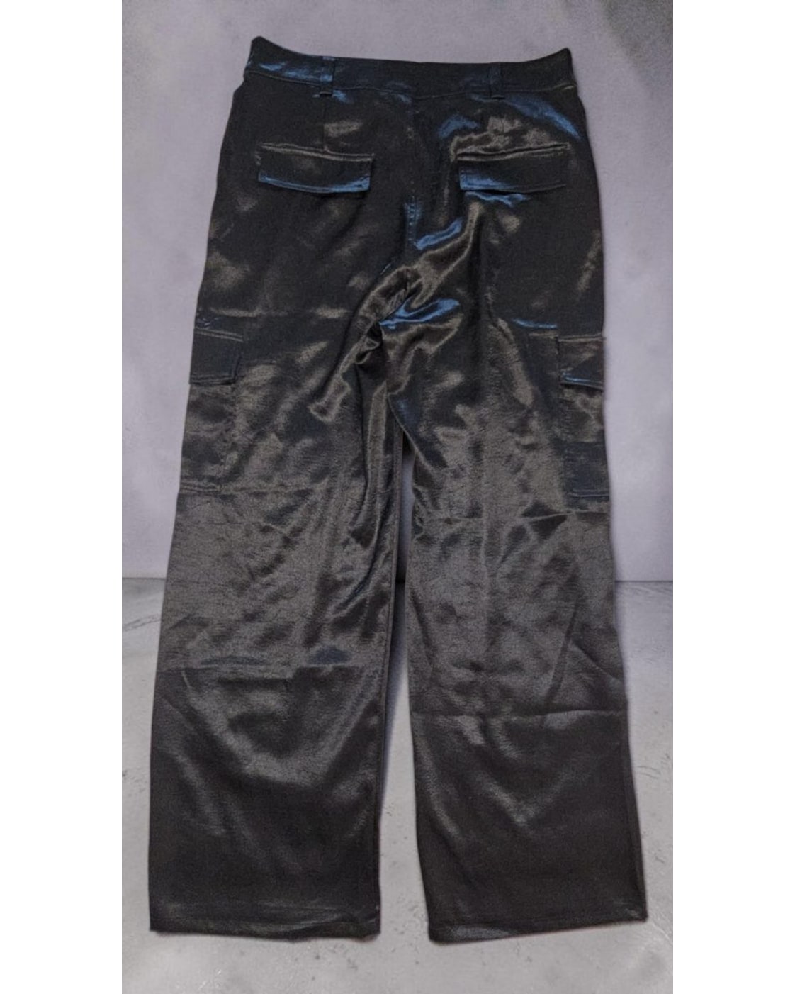DOUBLE ZERO Satin Wide-Leg Cargo Pants