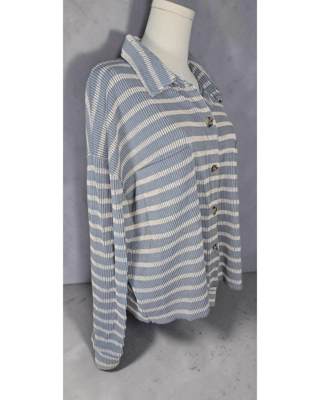 BKE Striped Ribbed Long Sleeve Button Down