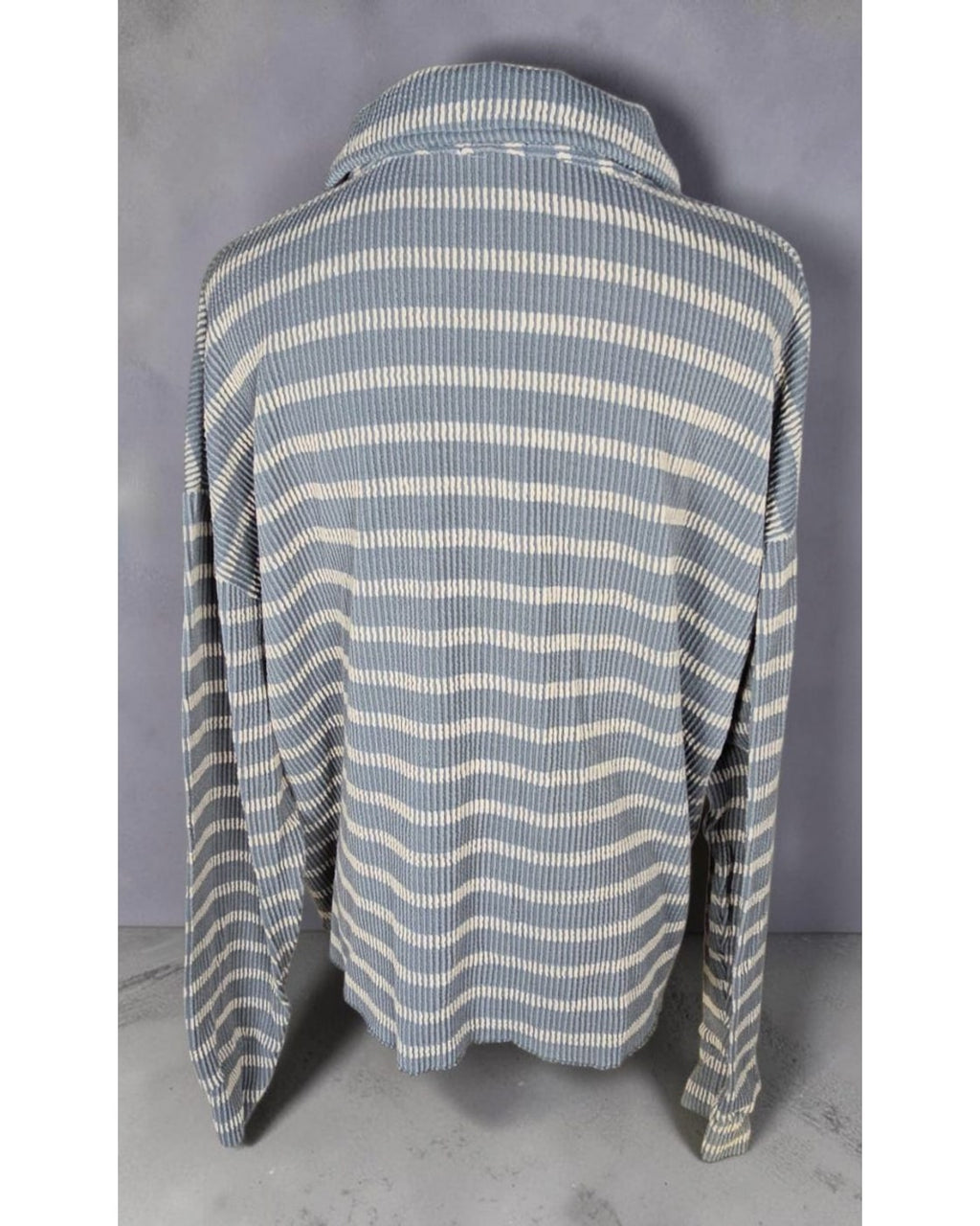 BKE Striped Ribbed Long Sleeve Button Down