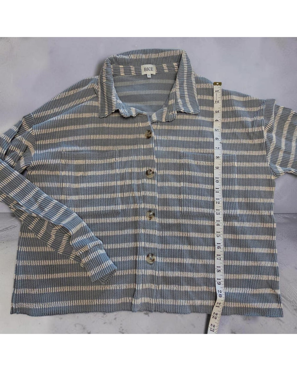 BKE Striped Ribbed Long Sleeve Button Down