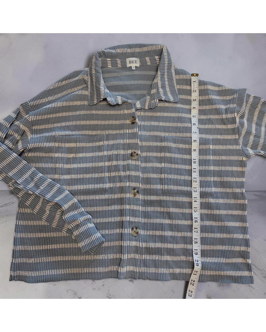 BKE Striped Ribbed Long Sleeve Button Down