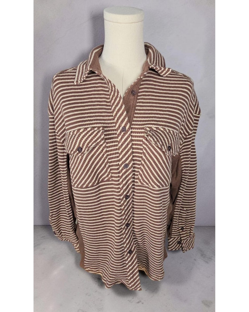 BKE Striped Thermal Boyfriend Shirt