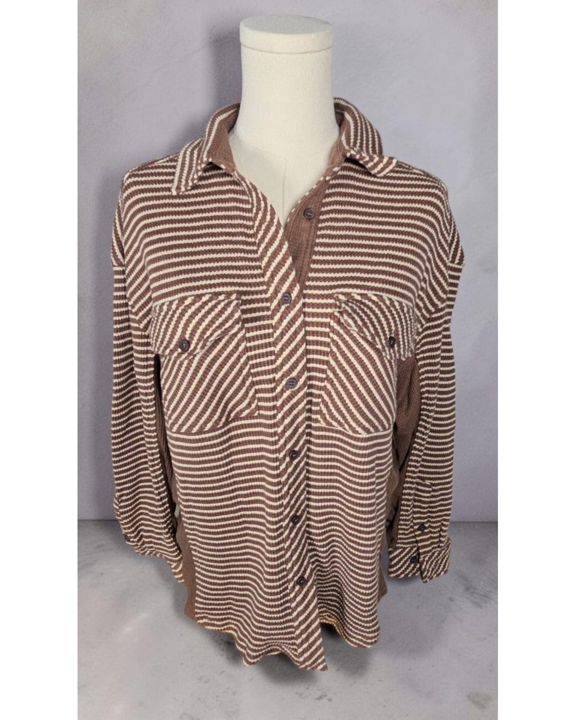 BKE Striped Thermal Boyfriend Shirt