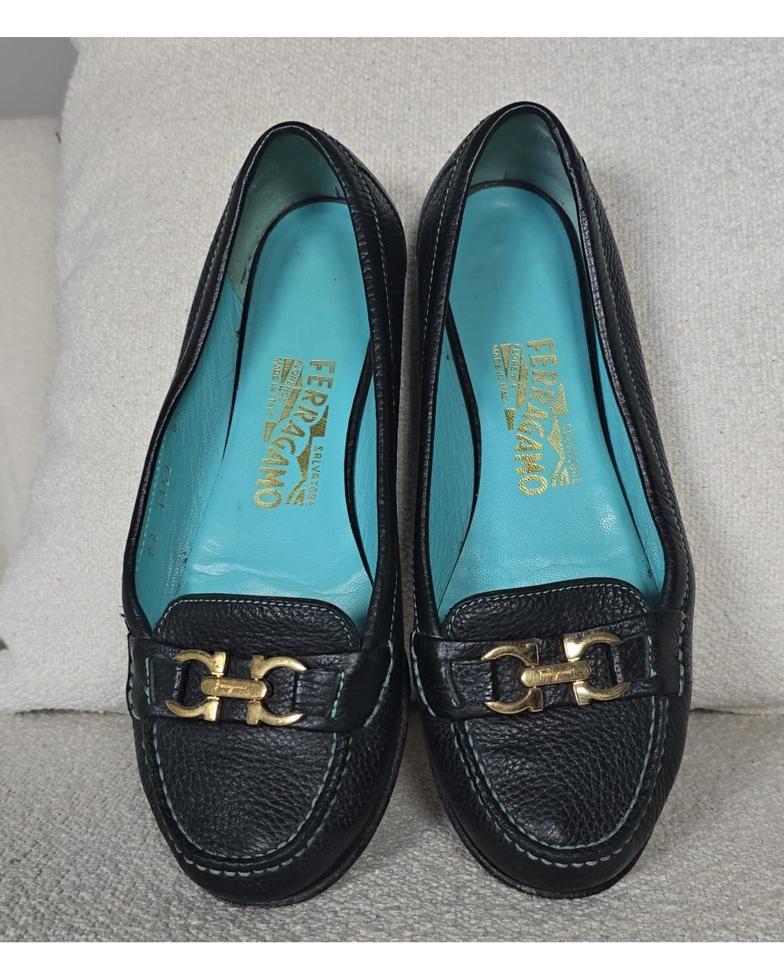 SALVATORE FERRAGAMO Gancini Pebbled Loafers - Style# 1152