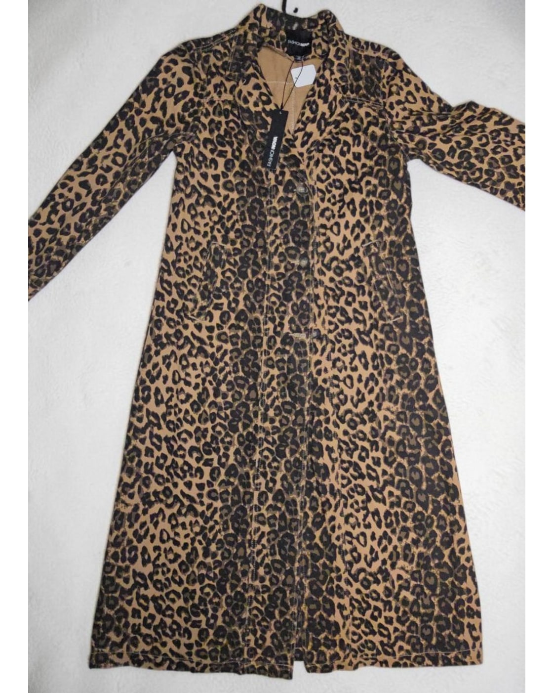 Brown Fashion Nova Leopard Print Denim Trench Coat - NWT, size M