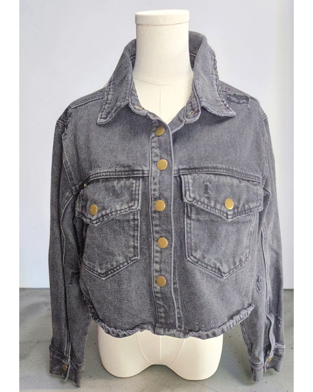 mono b Distressed Raw-Hem Denim Jacket