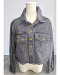mono b Distressed Raw-Hem Denim Jacket