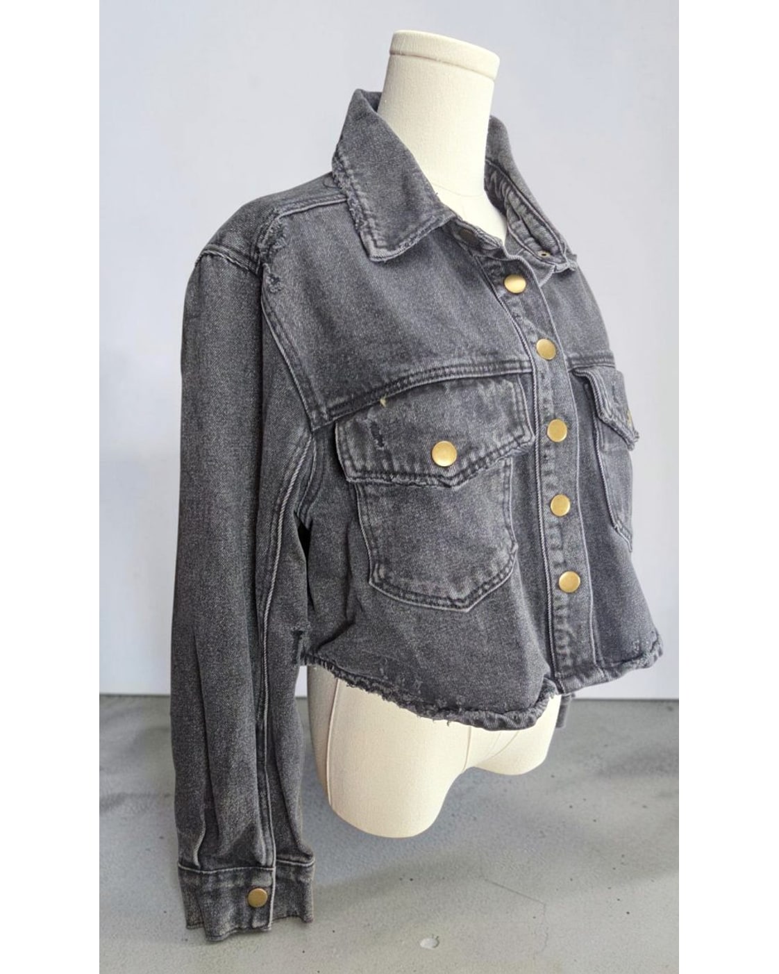 mono b Distressed Raw-Hem Denim Jacket