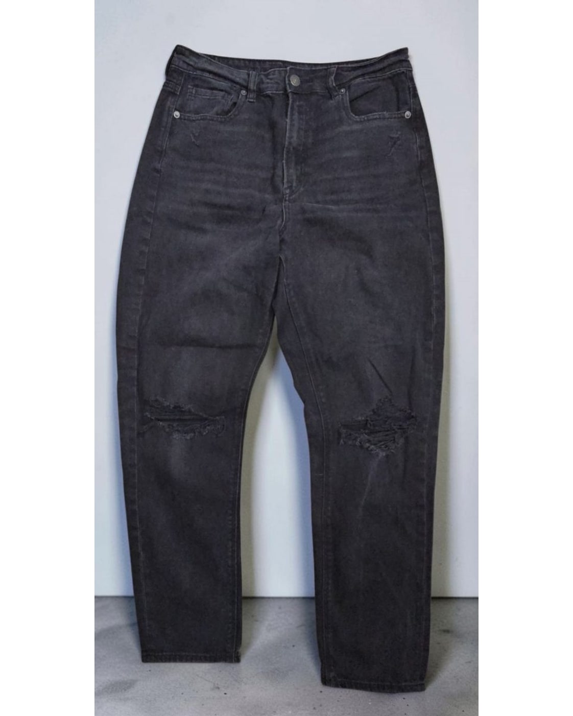 &DENIM Distressed High-Waist Slim Straight Jeans