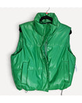Faux Leather Funnel-Neck Puffer Vest