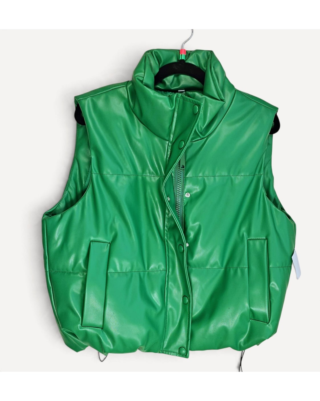 Faux Leather Funnel-Neck Puffer Vest