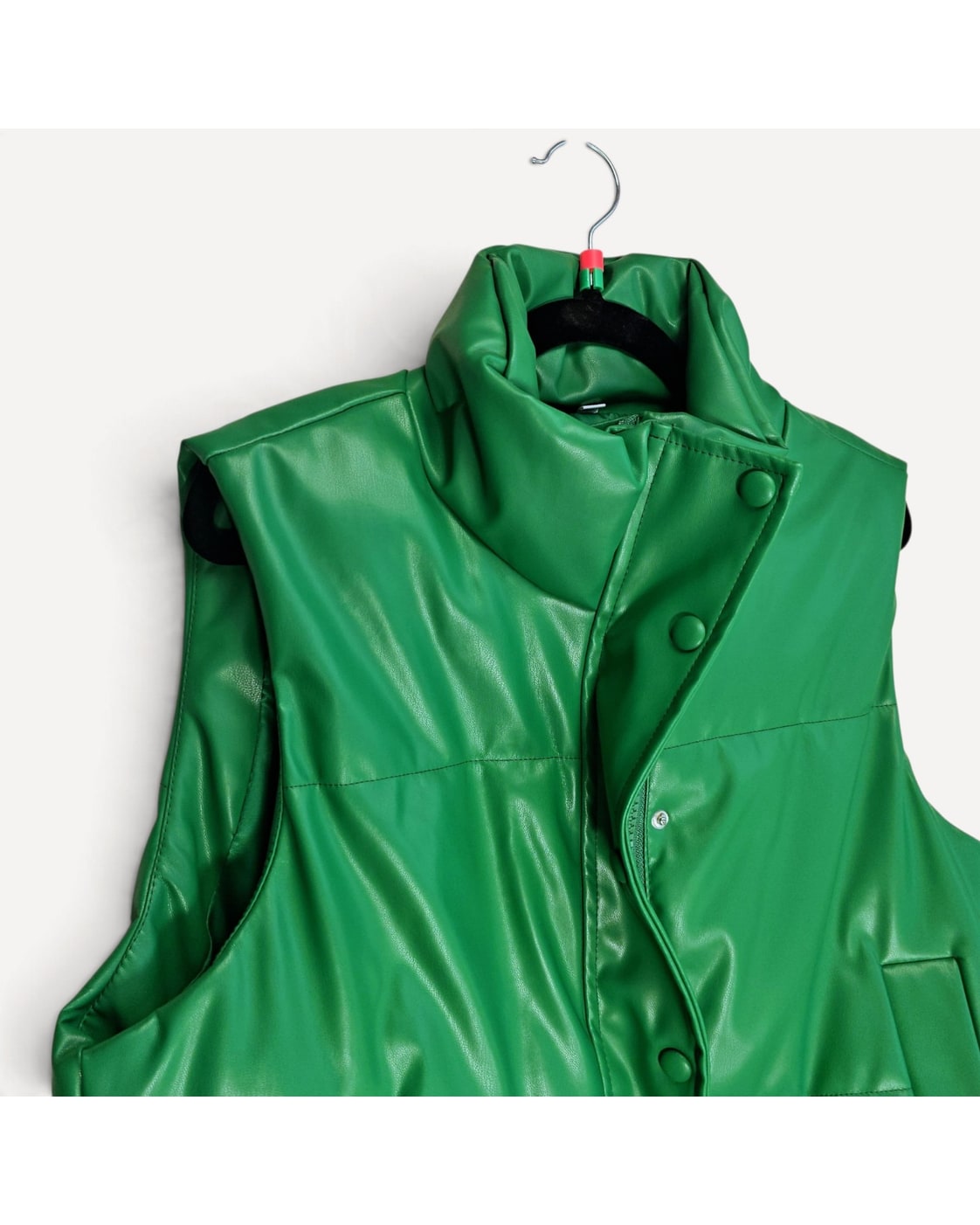Faux Leather Funnel-Neck Puffer Vest