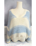 altar'd state Striped Fuzzy Cropped V-Neck Sweater