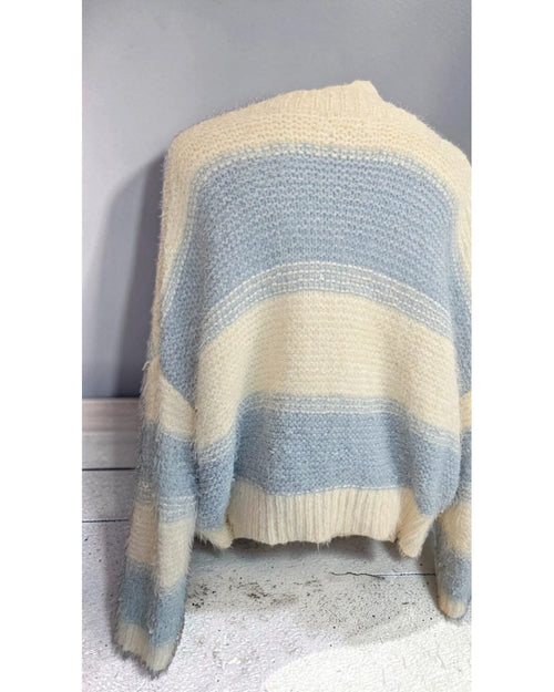 altar'd state Striped Fuzzy Cropped V-Neck Sweater