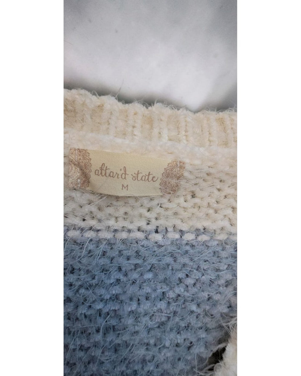altar'd state Striped Fuzzy Cropped V-Neck Sweater