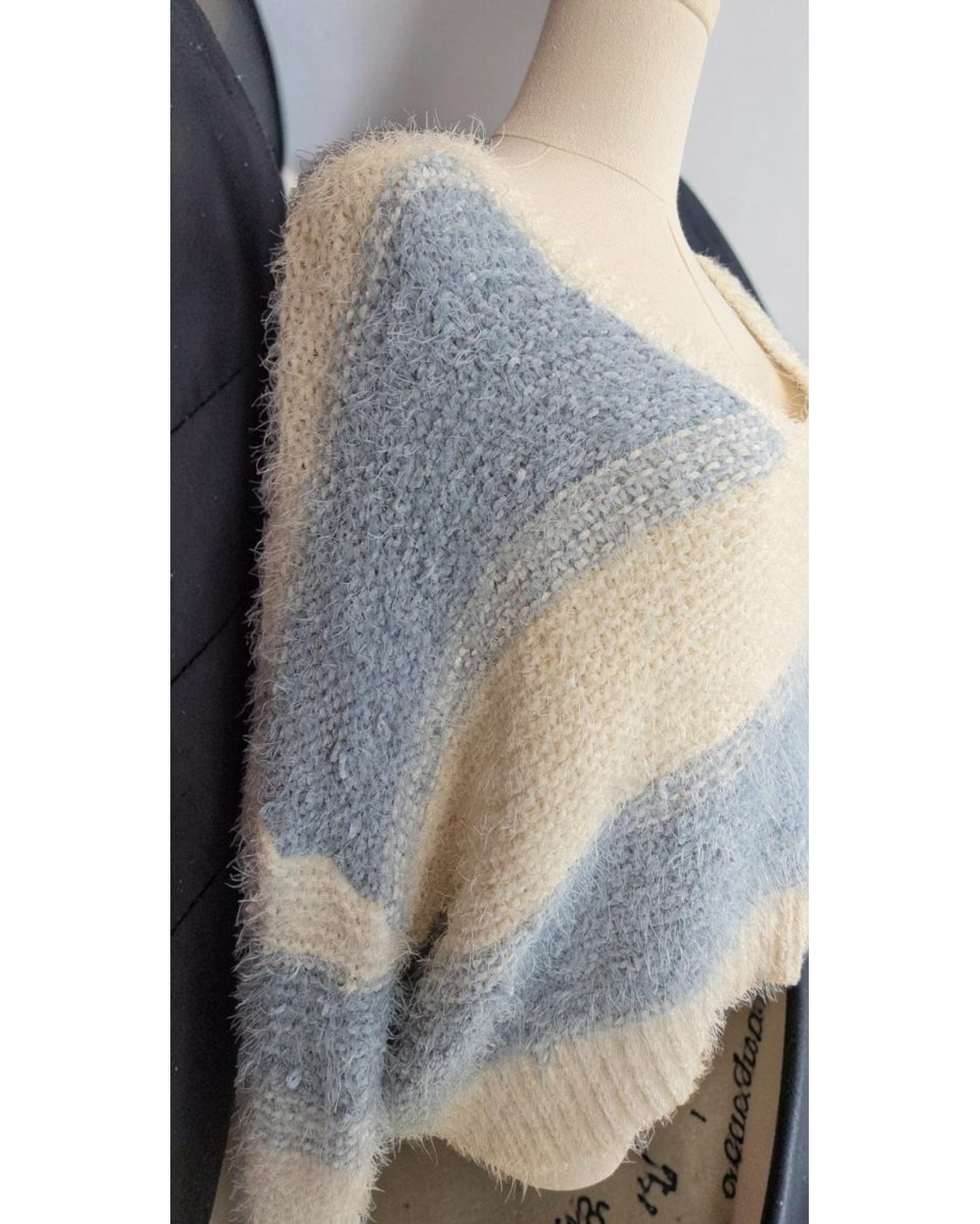 altar'd state Striped Fuzzy Cropped V-Neck Sweater