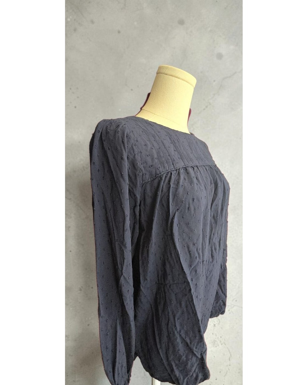 LOFT Swiss Dot Pleated-Yoke Tie-Cuff Blouse