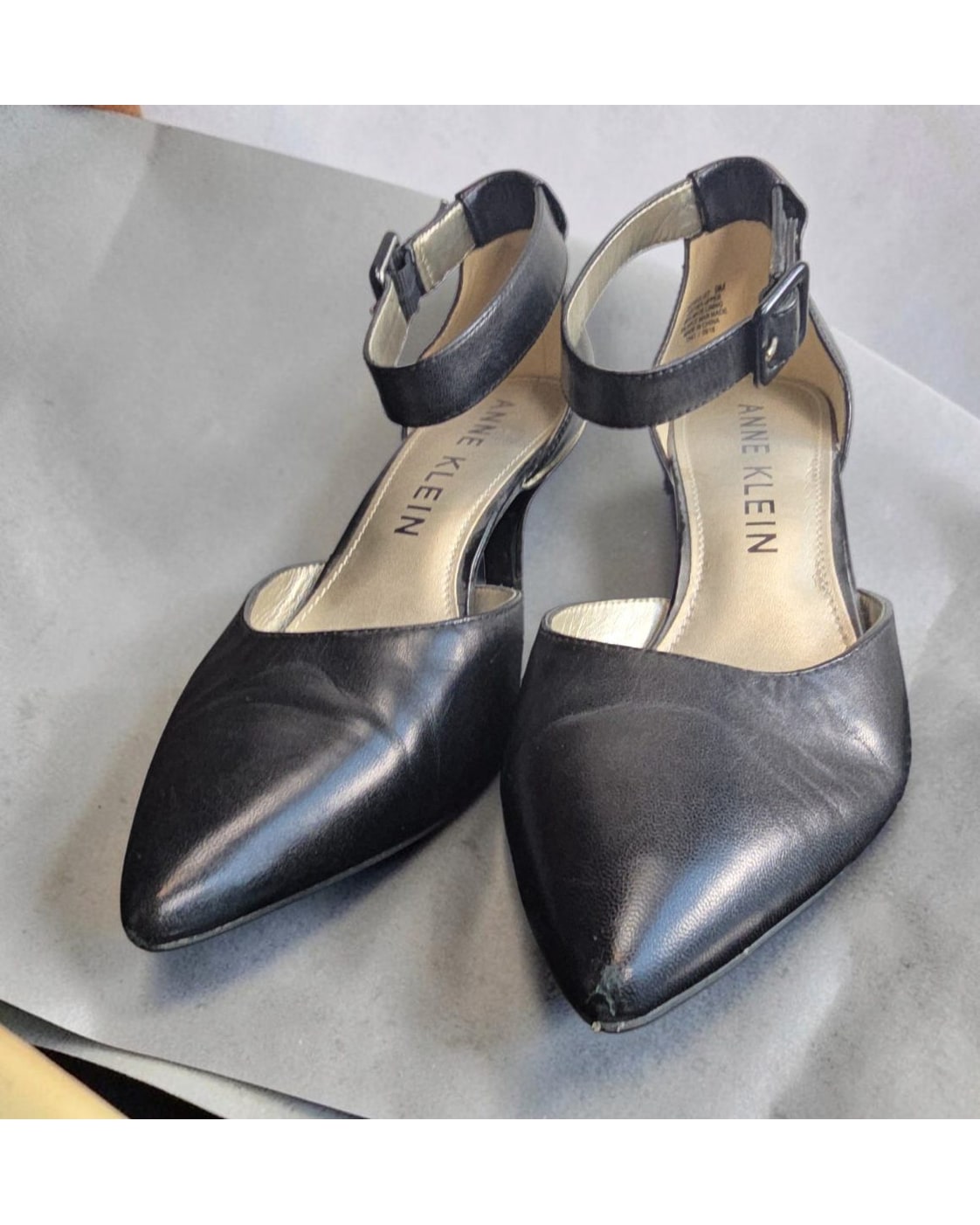 ANNE KLEIN Pointed-Toe Ankle-Strap Kitten Heels
