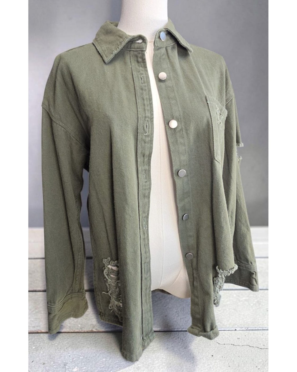 AMERICAN BAZI Distressed Denim Shirt Jacket