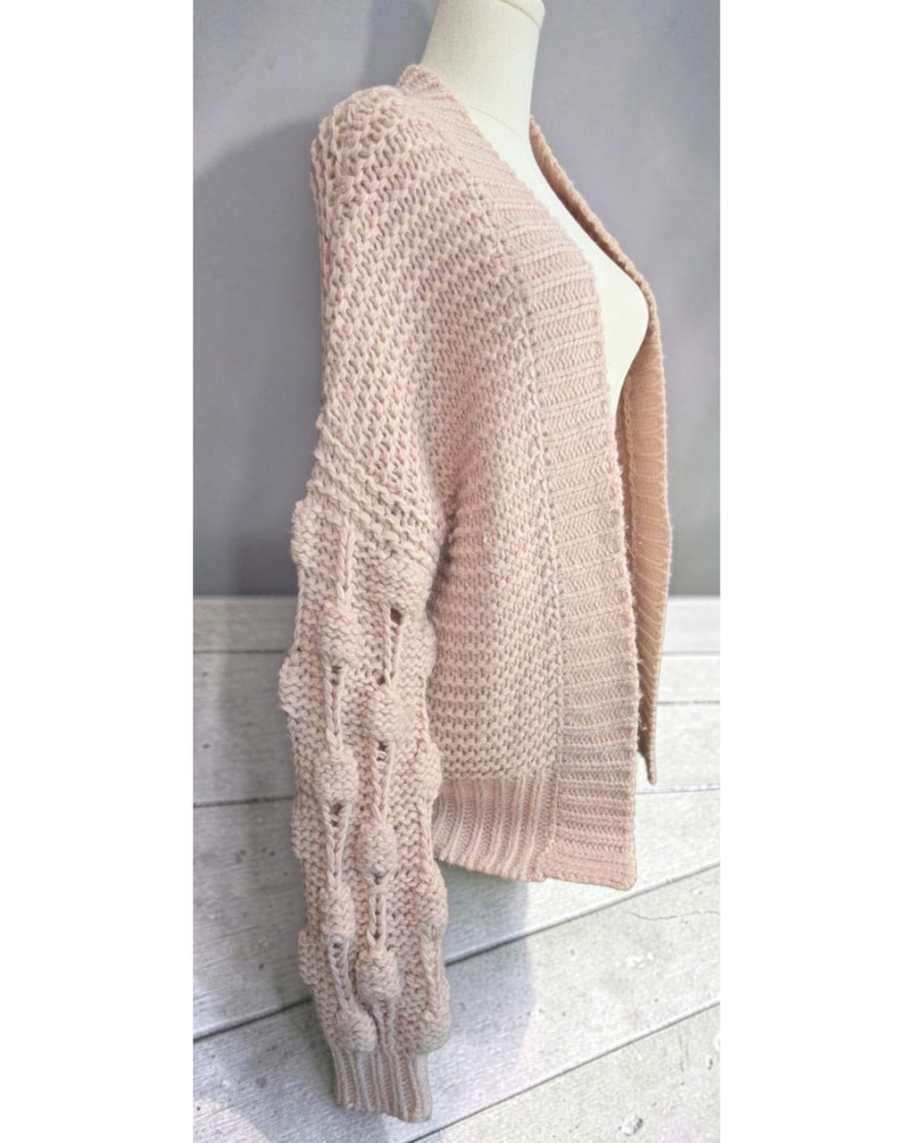 Chunky Cable-Sleeve Open-Front Cardigan