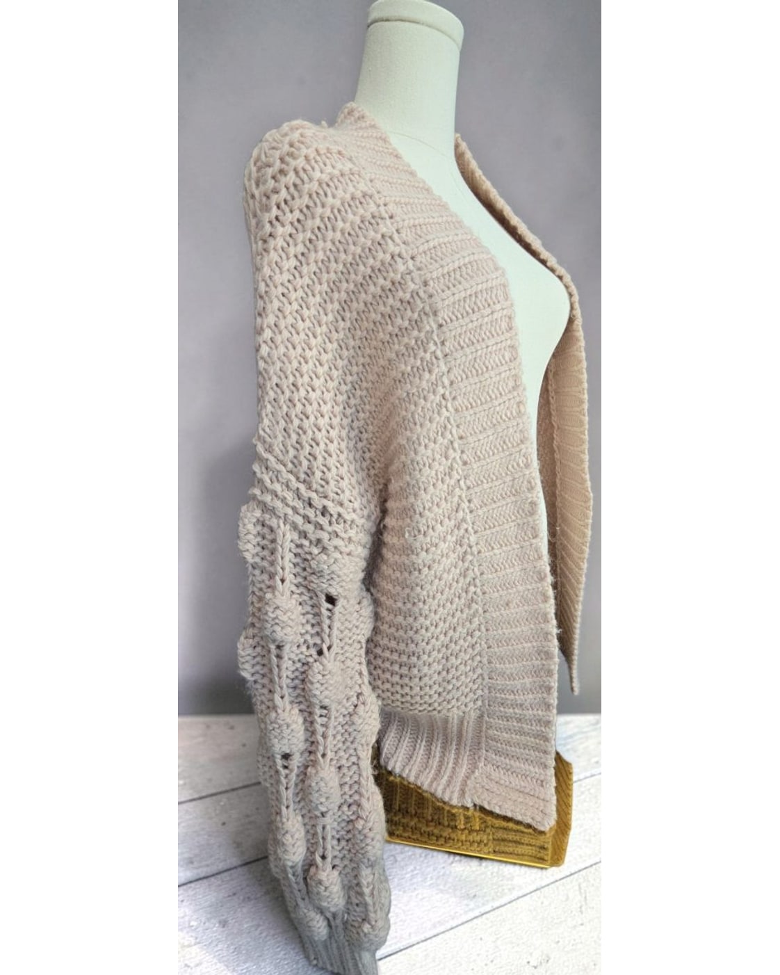 Pink Elan Chunky Cable-Sleeve Open-Front Cardigan, size S – photo 4