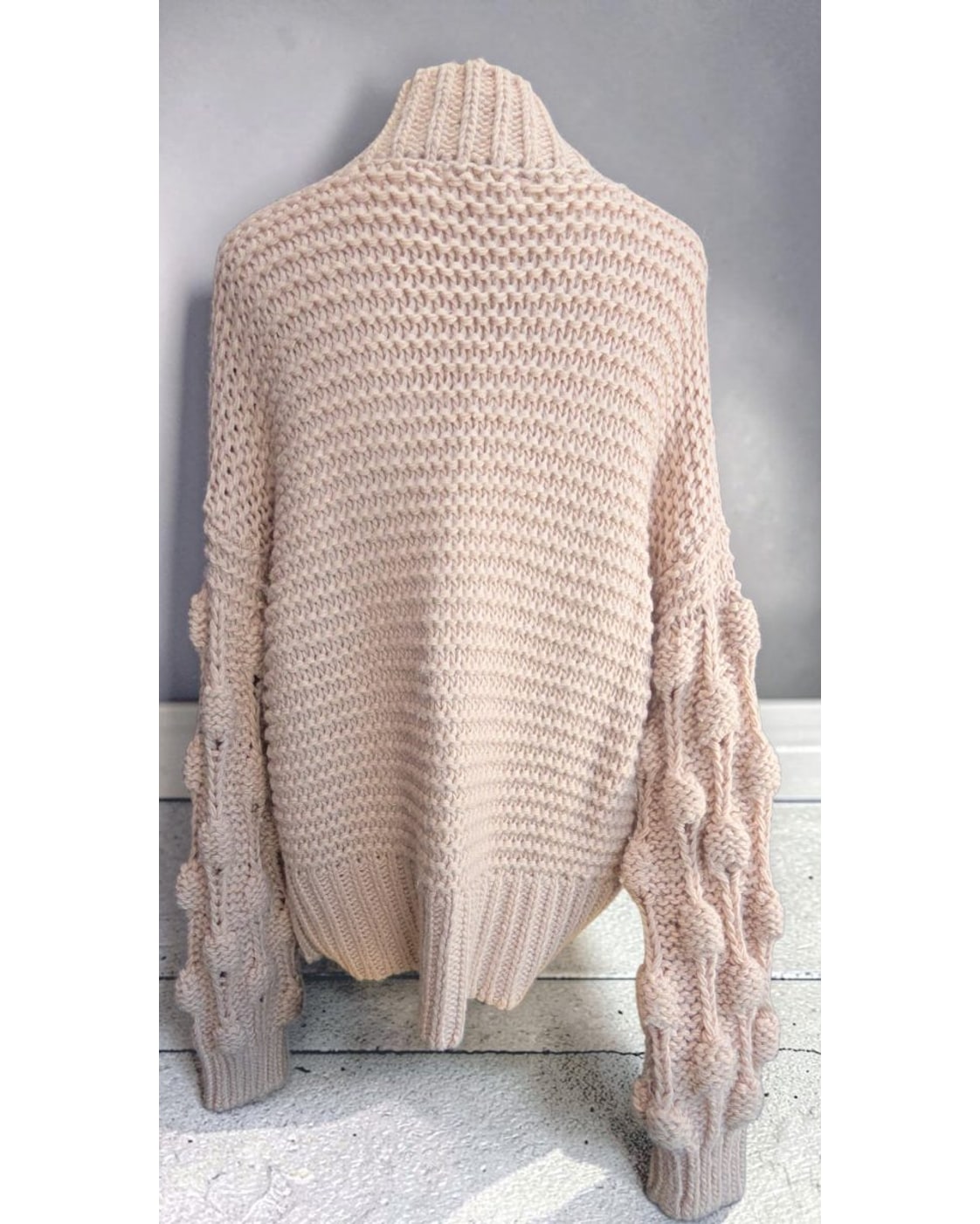 Pink Elan Chunky Cable-Sleeve Open-Front Cardigan, size S – photo 5