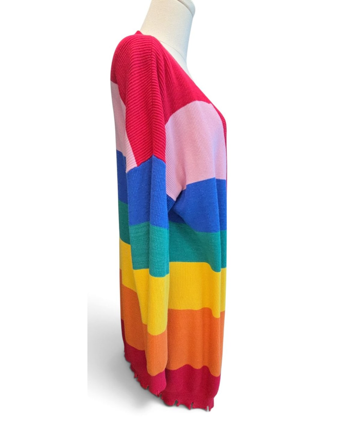 HONEY PUNCH Bold Stripe Distressed Long Cardigan - Style# TT15204M