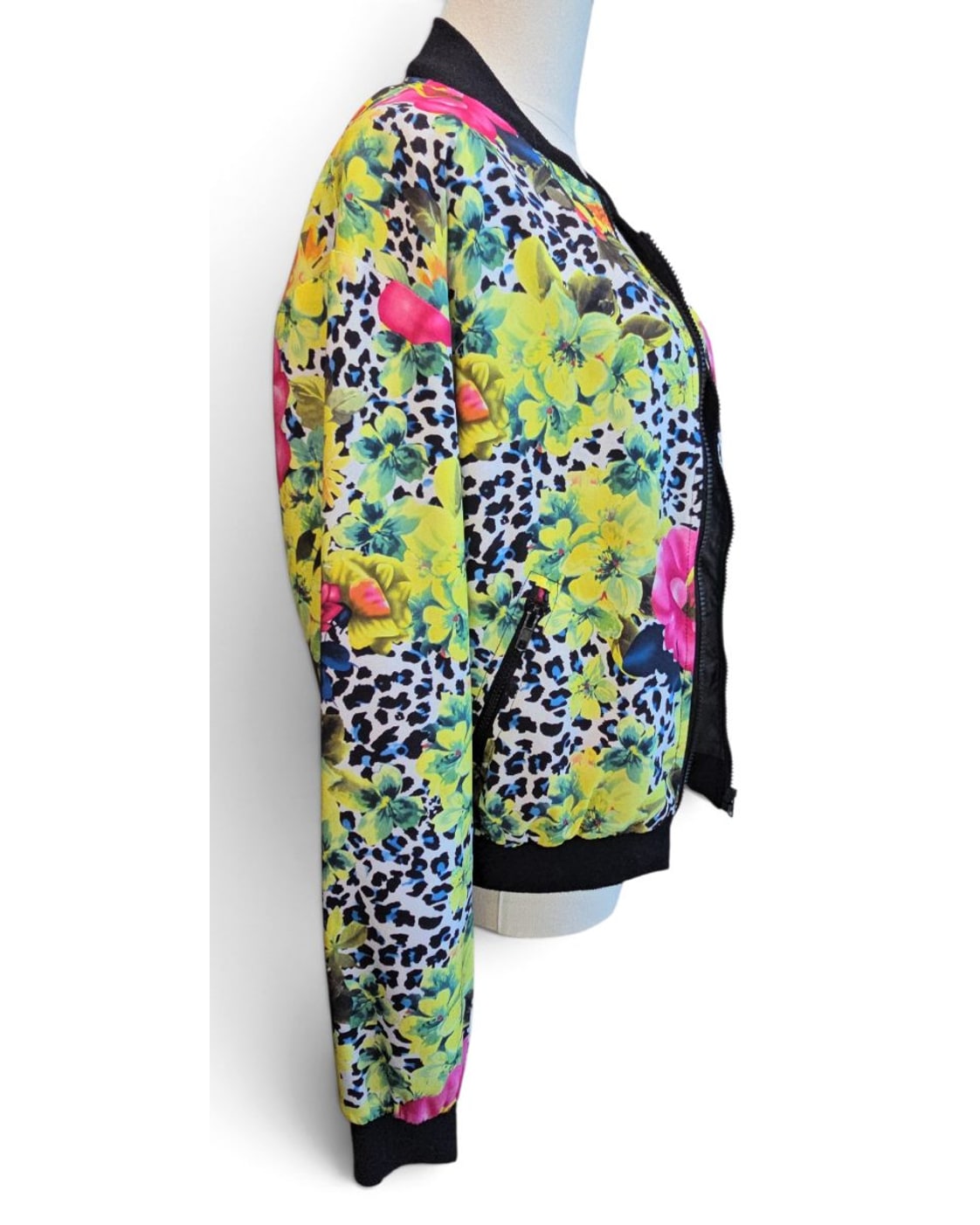 Cotton Candy Floral Leopard Bomber Jacket