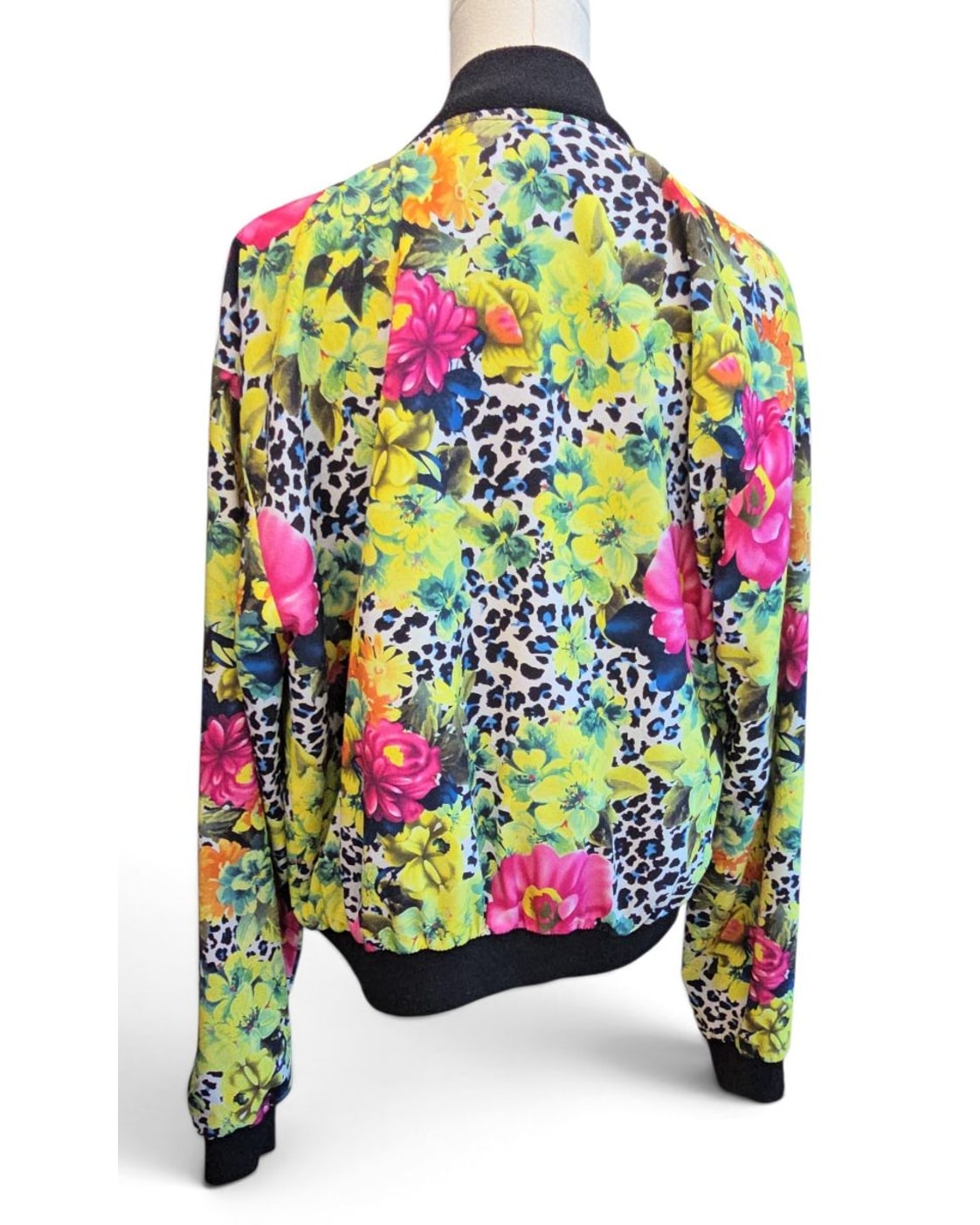 Cotton Candy Floral Leopard Bomber Jacket
