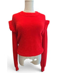 MOLLY BRACKEN Ruffle-Shoulder Fuzzy Sweater