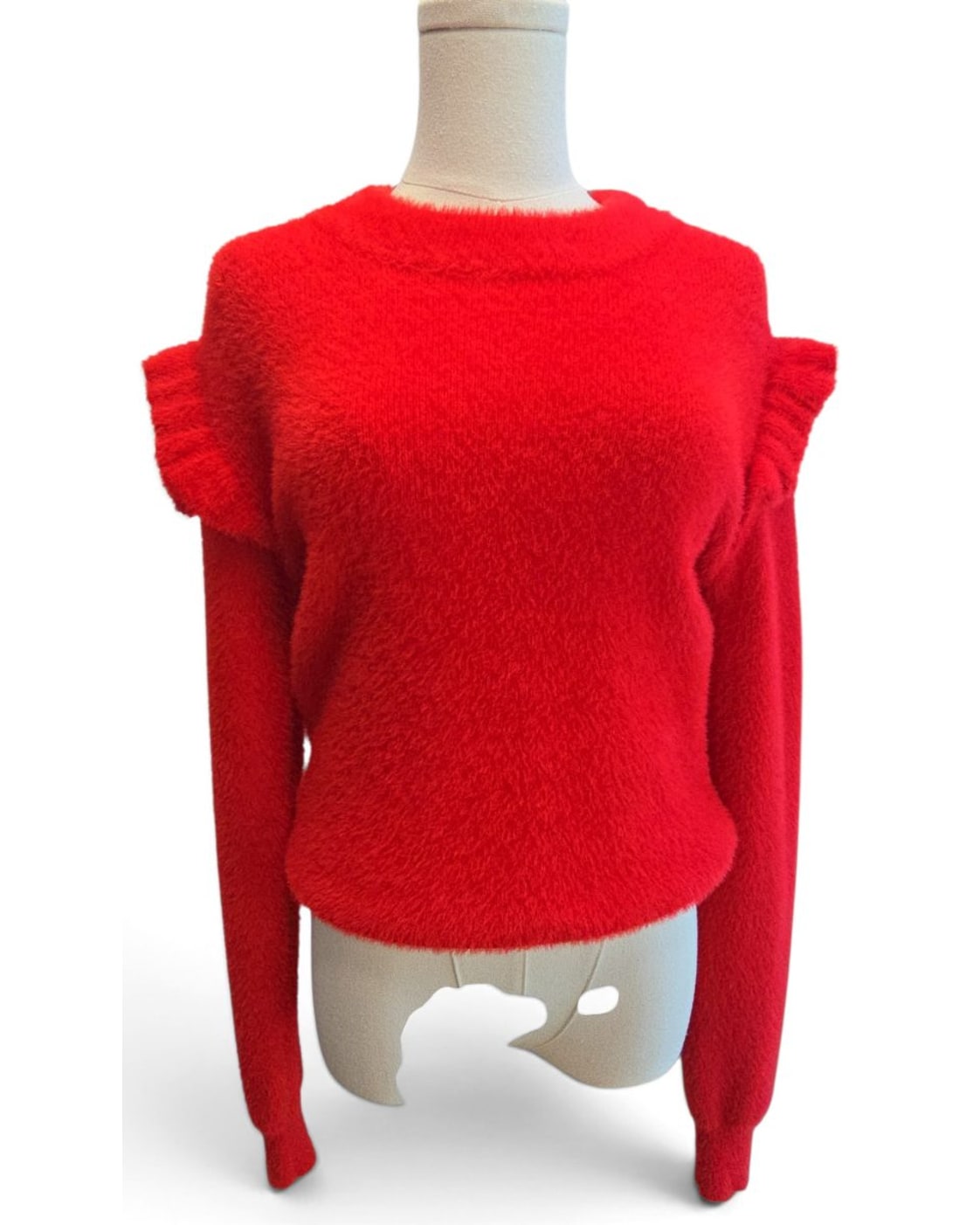 MOLLY BRACKEN Ruffle-Shoulder Fuzzy Sweater